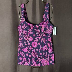 Lands' End Pink Floral One-Piece Tankini on Navy